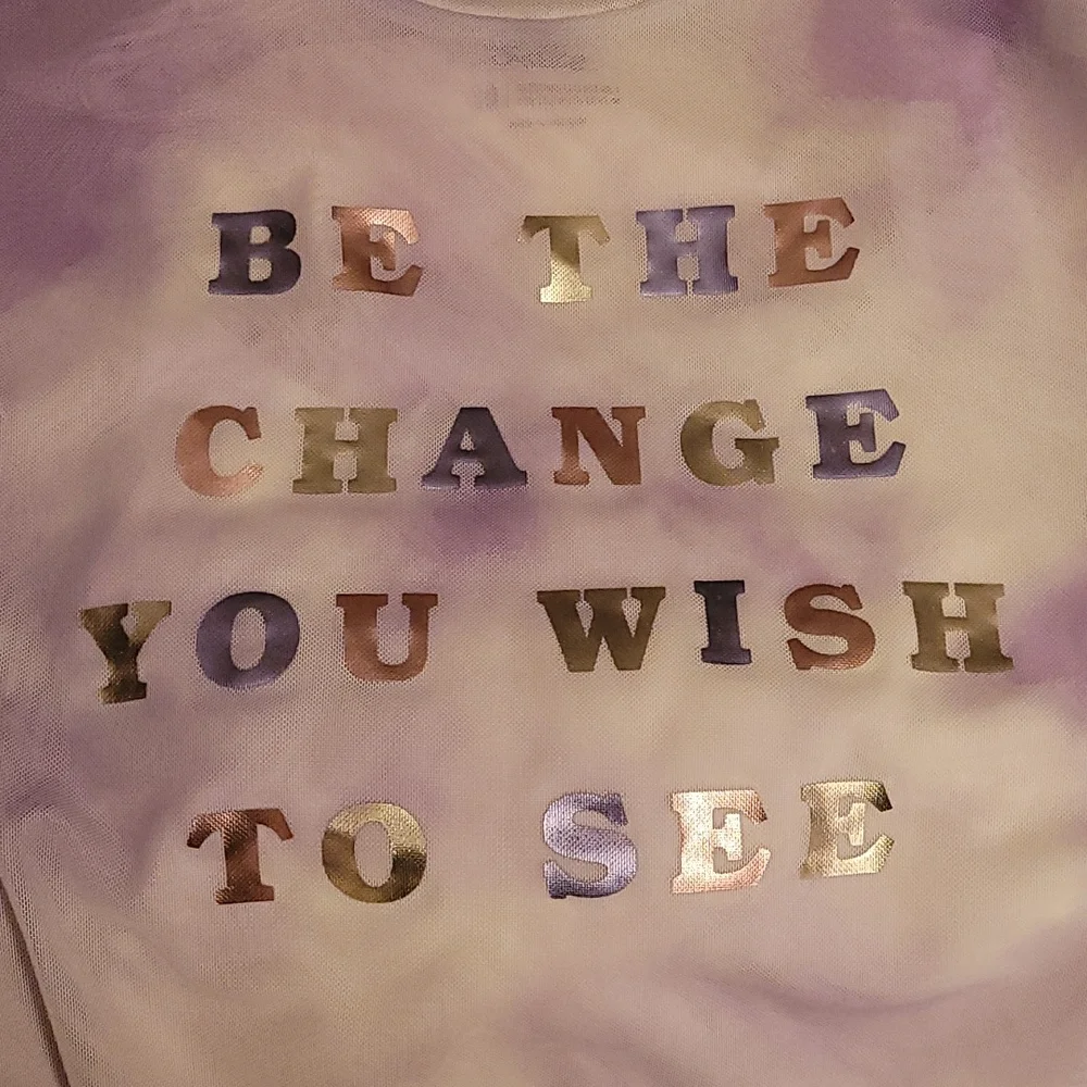 Justice Girls 10 Be the Change shimmery sheer metallic inspirational shirt